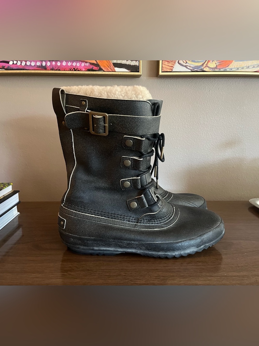 Sorel Black Shearling-Lined Lace-Up Winter Boots